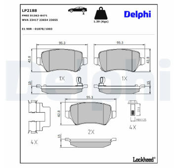 Sada brzdových destiček, kotoučová brzda DELPHI LP2188
