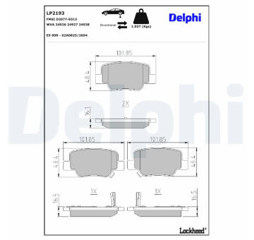 Sada brzdových destiček, kotoučová brzda DELPHI LP2193