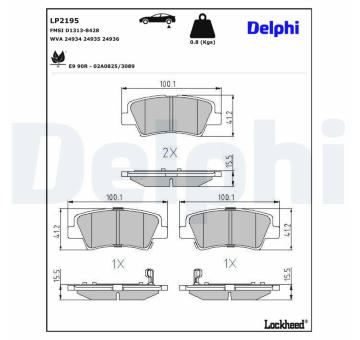 Sada brzdových destiček, kotoučová brzda DELPHI LP2195