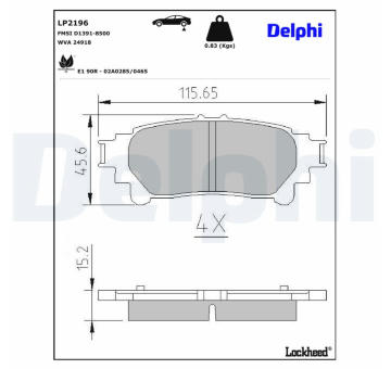 Sada brzdových destiček, kotoučová brzda DELPHI LP2196