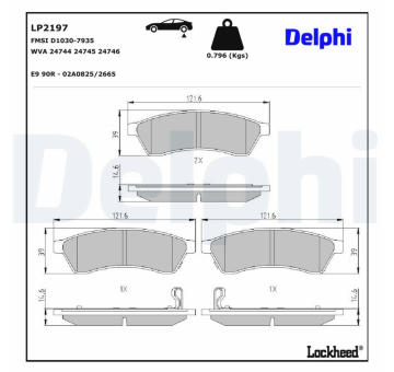 Sada brzdových destiček, kotoučová brzda DELPHI LP2197