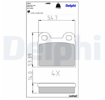 Sada brzdových destiček, parkovací brzda DELPHI LP21