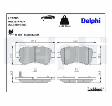 Sada brzdových destiček, kotoučová brzda DELPHI LP2205