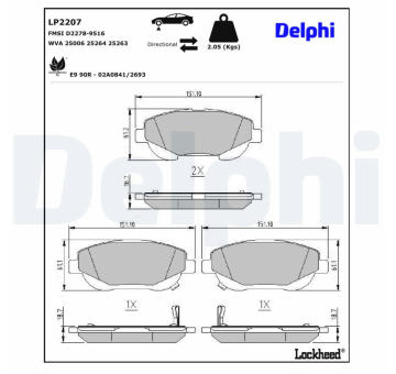 Sada brzdových destiček, kotoučová brzda DELPHI LP2207