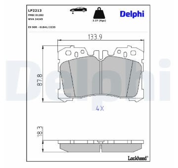 Sada brzdových destiček, kotoučová brzda DELPHI LP2213