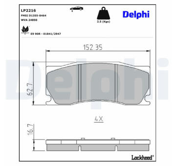 Sada brzdových destiček, kotoučová brzda DELPHI LP2216
