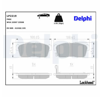 Sada brzdových destiček, kotoučová brzda DELPHI LP2219