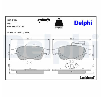Sada brzdových destiček, kotoučová brzda DELPHI LP2220