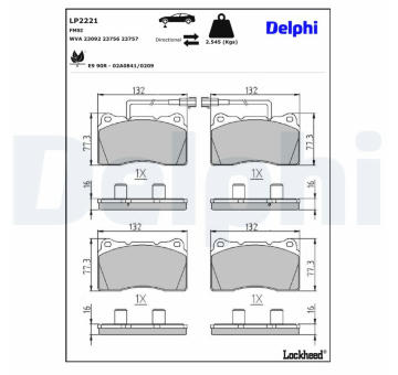 Sada brzdových destiček, kotoučová brzda DELPHI LP2221