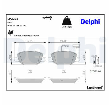 Sada brzdových destiček, kotoučová brzda DELPHI LP2223