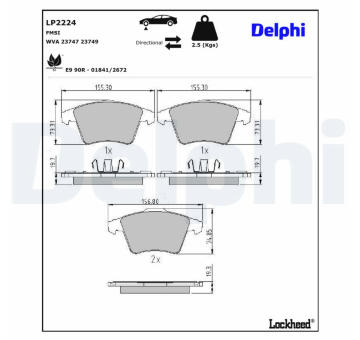 Sada brzdových destiček, kotoučová brzda DELPHI LP2224