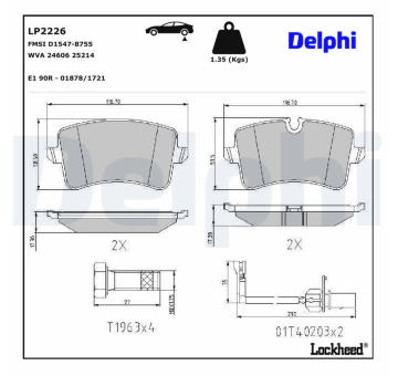 Sada brzdových destiček, kotoučová brzda DELPHI LP2226