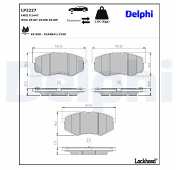 Sada brzdových destiček, kotoučová brzda DELPHI LP2227