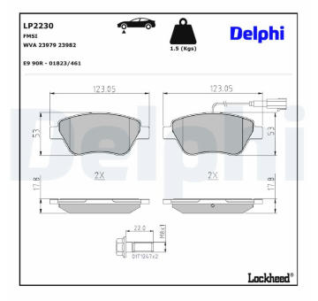 Sada brzdových destiček, kotoučová brzda DELPHI LP2230