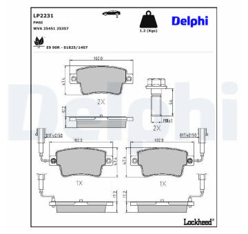 Sada brzdových destiček, kotoučová brzda DELPHI LP2231