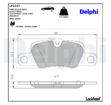 Sada brzdových destiček, kotoučová brzda DELPHI LP2237