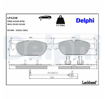 Sada brzdových destiček, kotoučová brzda DELPHI LP2238