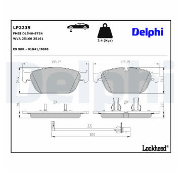 Sada brzdových destiček, kotoučová brzda DELPHI LP2239