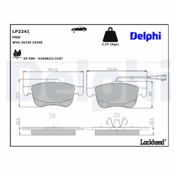 Sada brzdových destiček, kotoučová brzda DELPHI LP2241