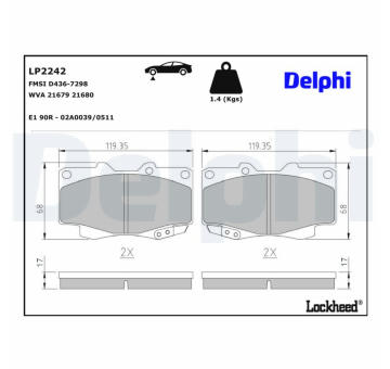 Sada brzdových destiček, kotoučová brzda DELPHI LP2242