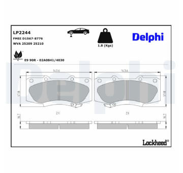 Sada brzdových destiček, kotoučová brzda DELPHI LP2244