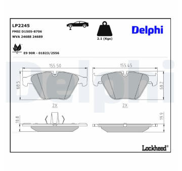 Sada brzdových destiček, kotoučová brzda DELPHI LP2245