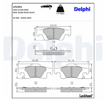 Sada brzdových destiček, kotoučová brzda DELPHI LP2251