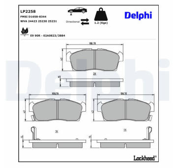 Sada brzdových destiček, kotoučová brzda DELPHI LP2258