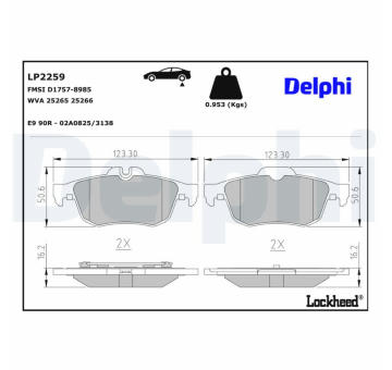 Sada brzdových destiček, kotoučová brzda DELPHI LP2259