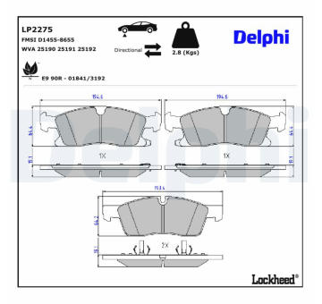 Sada brzdových destiček, kotoučová brzda DELPHI LP2275