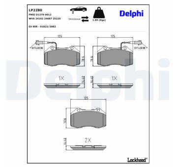 Sada brzdových destiček, kotoučová brzda DELPHI LP2280