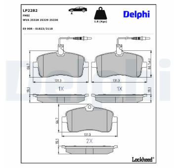 Sada brzdových destiček, kotoučová brzda DELPHI LP2282