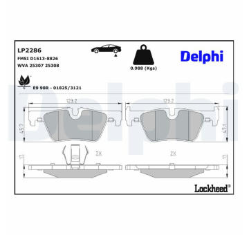 Sada brzdových destiček, kotoučová brzda DELPHI LP2286