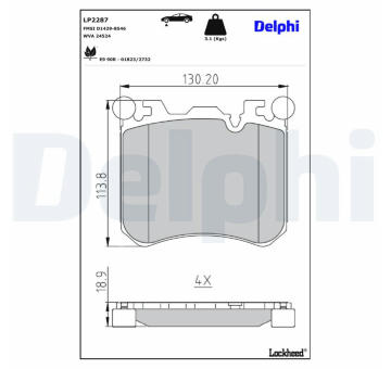 Sada brzdových destiček, kotoučová brzda DELPHI LP2287
