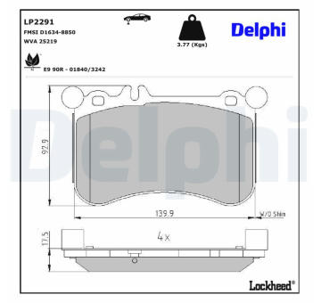 Sada brzdových destiček, kotoučová brzda DELPHI LP2291