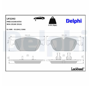 Sada brzdových destiček, kotoučová brzda DELPHI LP2292