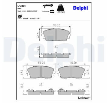 Sada brzdových destiček, kotoučová brzda DELPHI LP2296