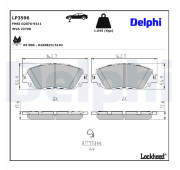 Sada brzdových destiček, kotoučová brzda DELPHI LP2299