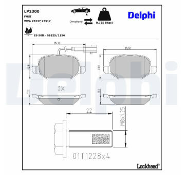 Sada brzdových destiček, kotoučová brzda DELPHI LP2300