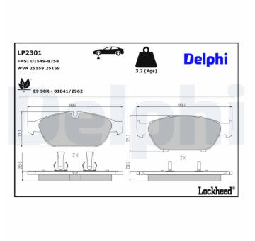 Sada brzdových destiček, kotoučová brzda DELPHI LP2301