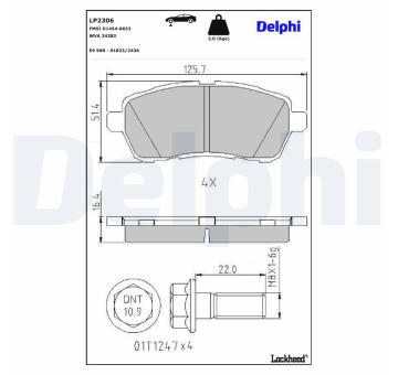 Sada brzdových destiček, parkovací brzda DELPHI LP2306