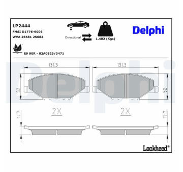 Sada brzdových destiček, kotoučová brzda DELPHI LP2444