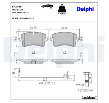 Sada brzdových destiček, kotoučová brzda DELPHI LP2446