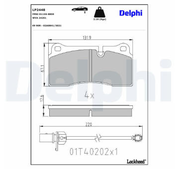 Sada brzdových destiček, kotoučová brzda DELPHI LP2448