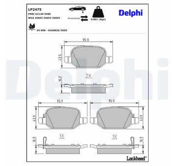 Sada brzdových destiček, kotoučová brzda DELPHI LP2475