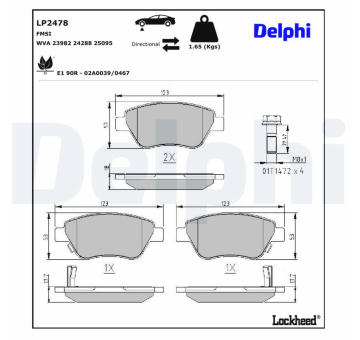 Sada brzdových destiček, kotoučová brzda DELPHI LP2478