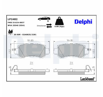 Sada brzdových destiček, kotoučová brzda DELPHI LP2482