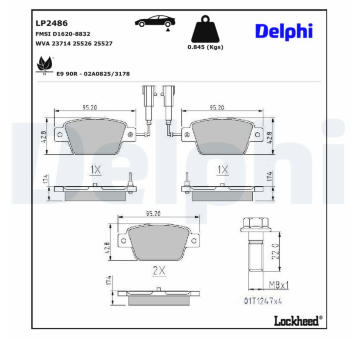 Sada brzdových destiček, kotoučová brzda DELPHI LP2486