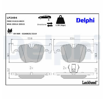 Sada brzdových destiček, kotoučová brzda DELPHI LP2494