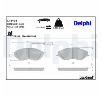 Sada brzdových destiček, kotoučová brzda DELPHI LP2498
